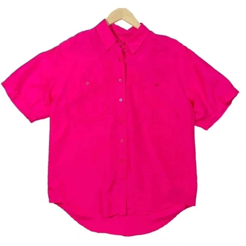 Vintage Fulin Hot Pink Silk Button Up Blouse